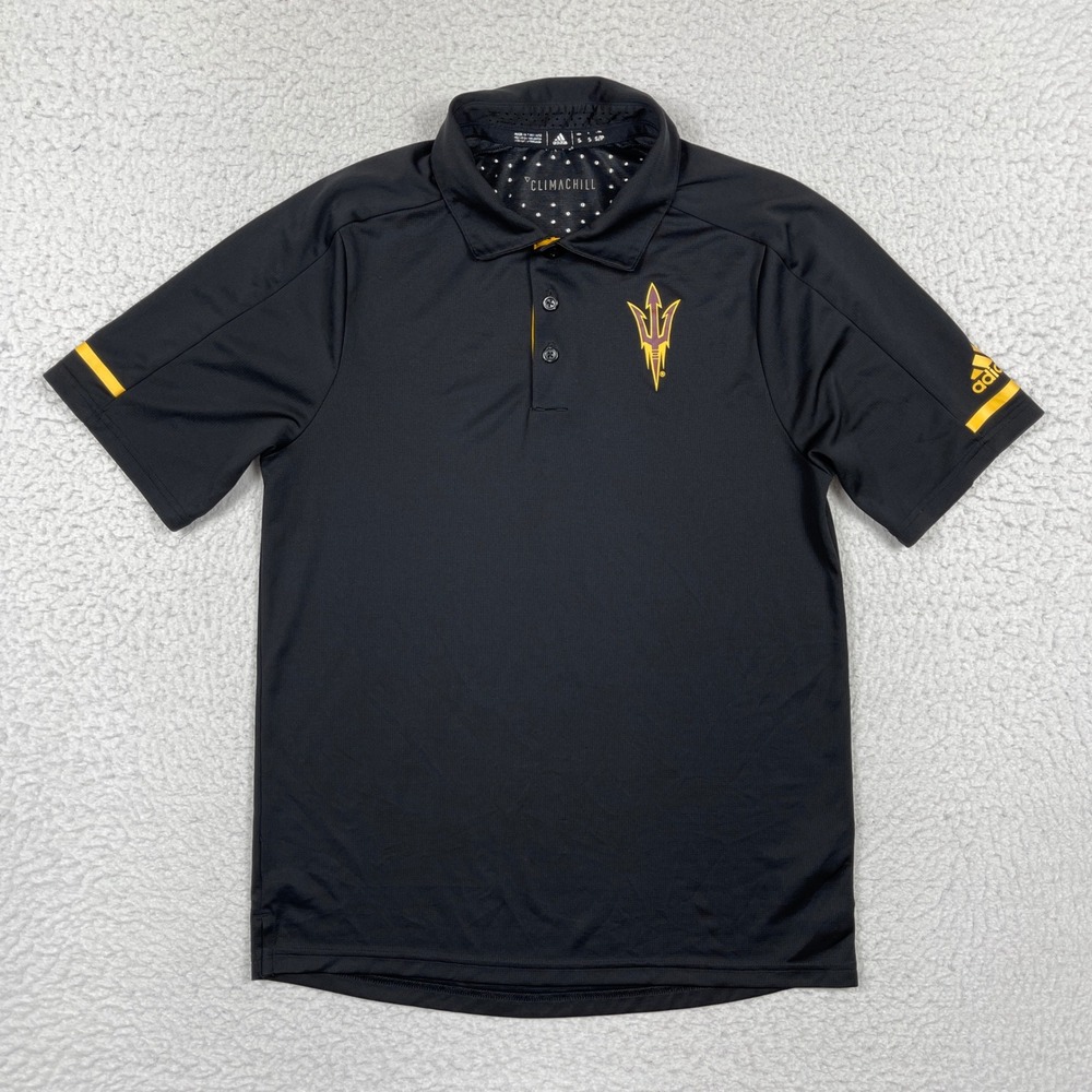 ASU Sun Devils Polo Mens Small Black Climachill Adidas NCAA Performance Gym